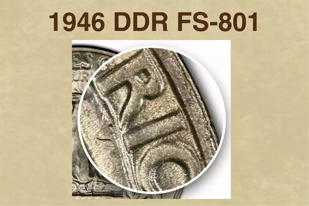 1946 Washington Quarter DDR FS-801 doubled die reverse showing doubling on UNITED STATES OF AMERICA inscription