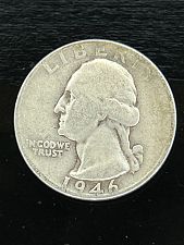 1946 Washington Quarter off-center mint error showing shifted strike with design elements displaced from center of planchet